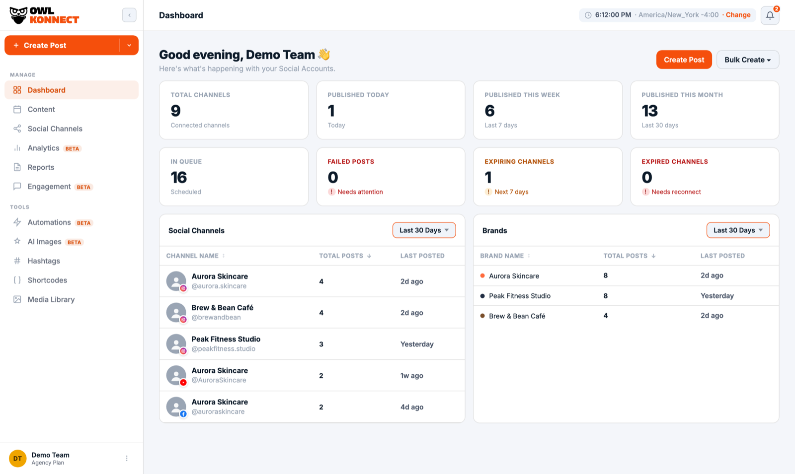 OwlKonnect multi-brand dashboard