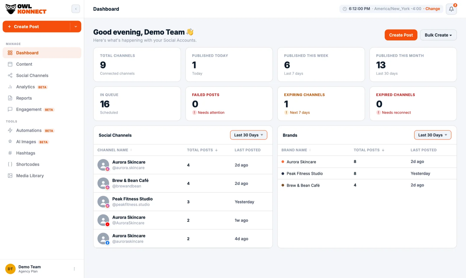OwlKonnect multi-brand dashboard